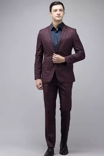 Checked super slim fit notched lapel collar 2 piece formal suit