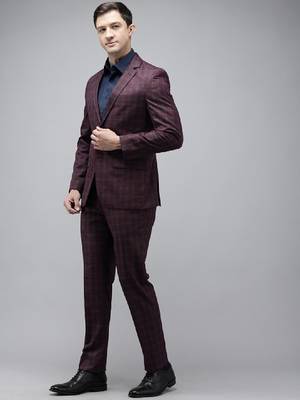 Checked super slim fit notched lapel collar 2 piece formal suit 4