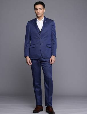 Contemporary fit self design textured single-breasted three-piece formal suit 1