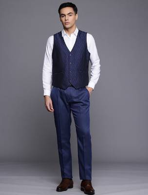 Contemporary fit self design textured single-breasted three-piece formal suit 2