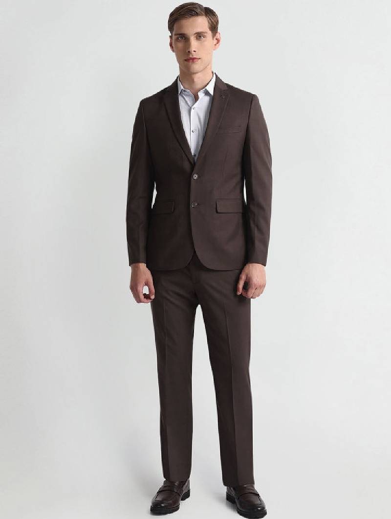 Check single-breasted blazer & trouser two-piece formal suit
