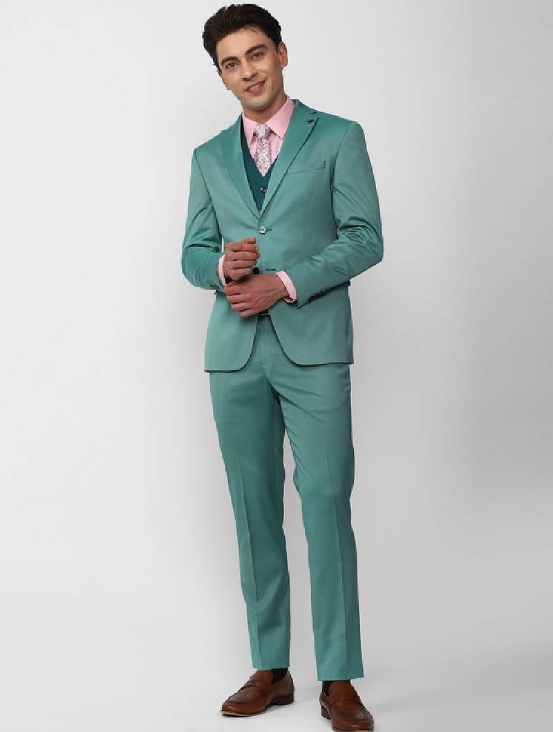 Notched lapel collar slim fit three piece party suit