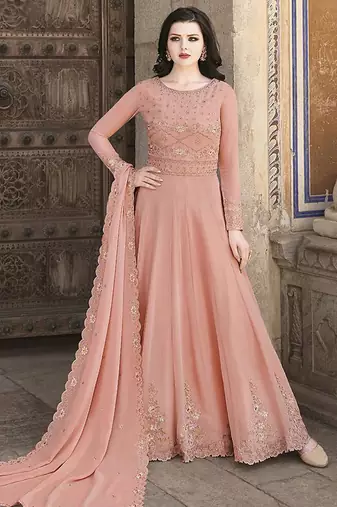 Dark peach crystals faux georgette salwar kameez