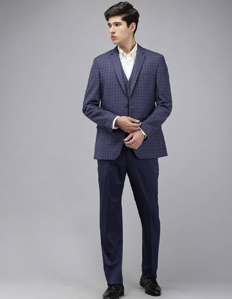 Super slim fit checked 3 piece formal suit