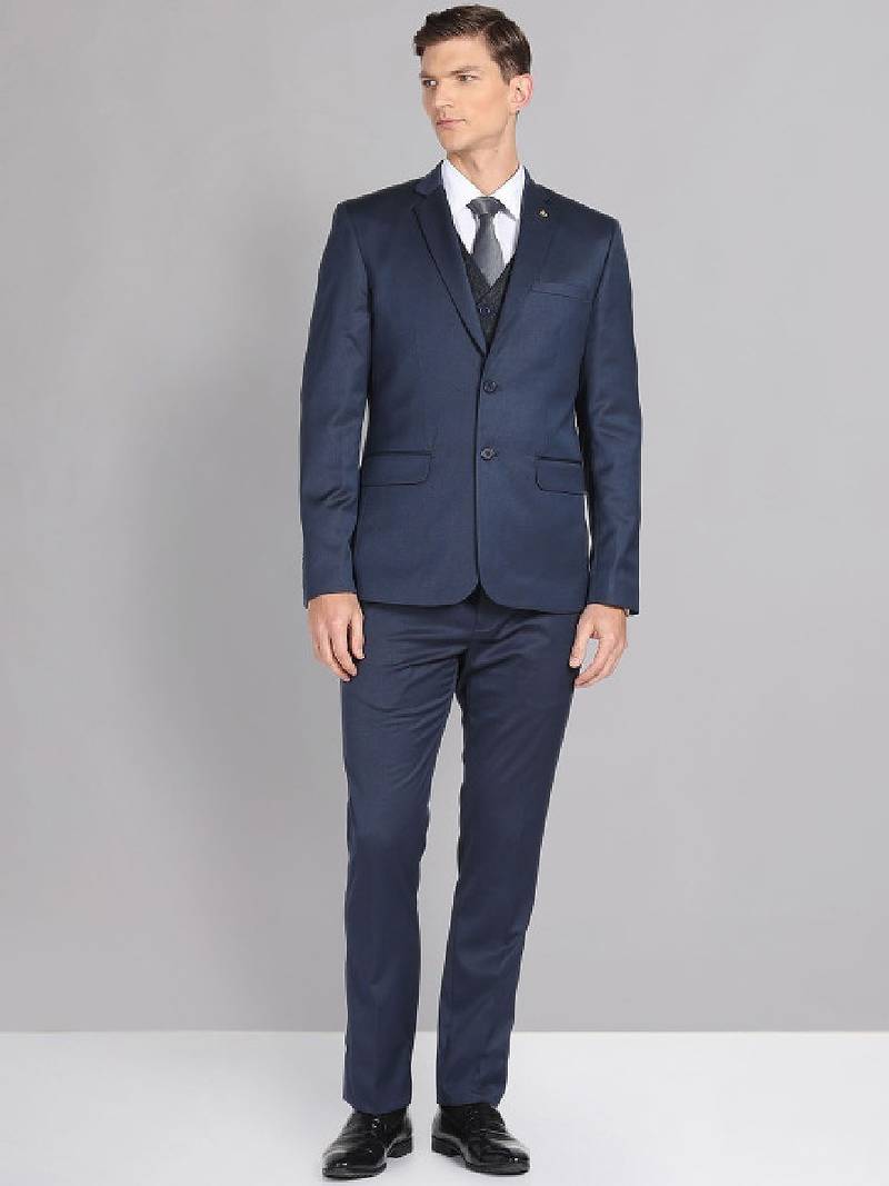 Men single-breasted cotton 3-piece long sleeves formal suit