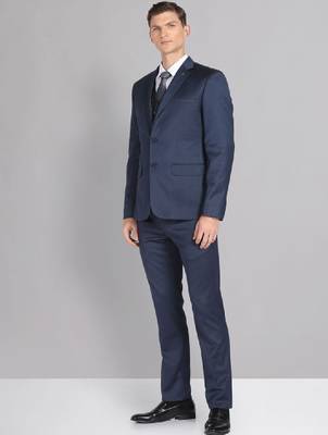Men single-breasted cotton 3-piece long sleeves formal suit 3
