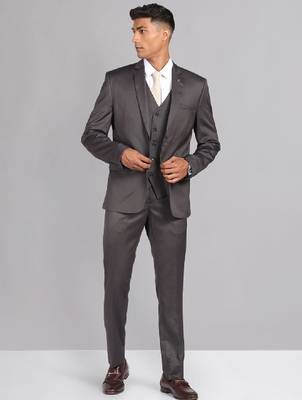 Men solid single-breasted reversible waistcoat three piece suit 1