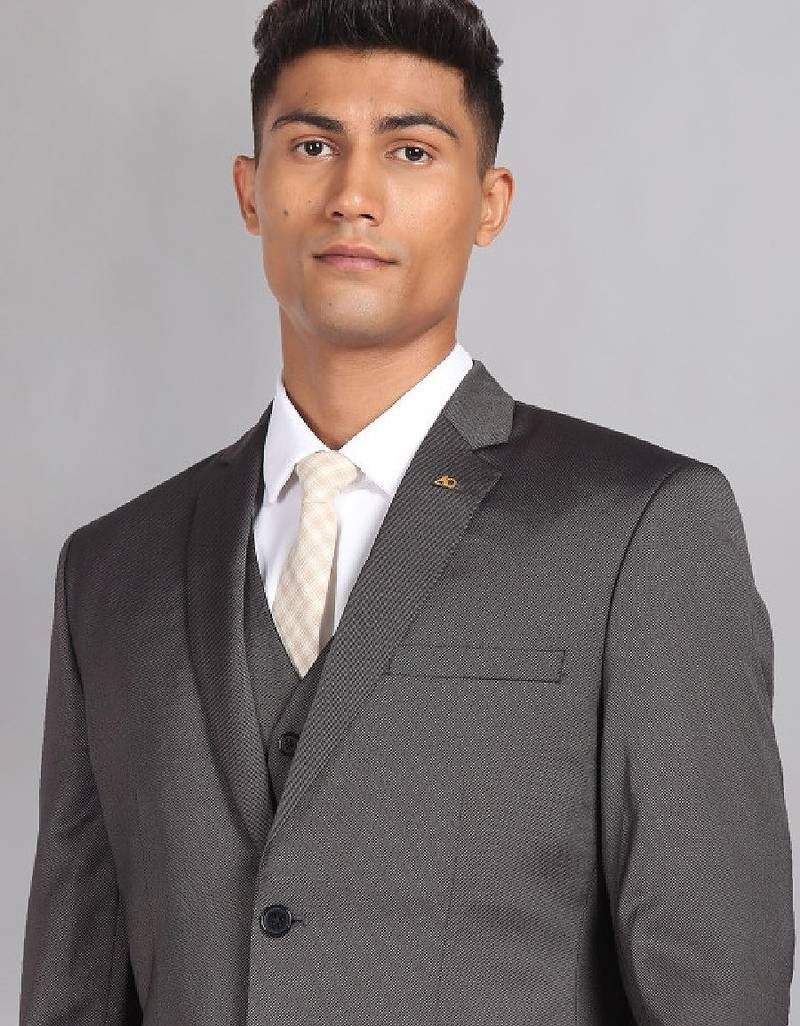 Men solid single-breasted reversible waistcoat three piece suit