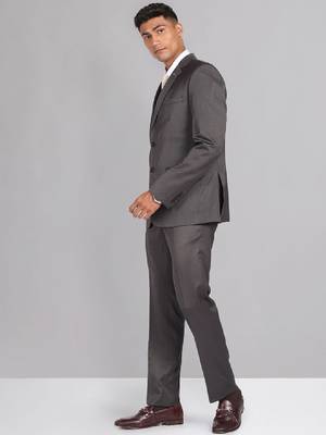 Men solid single-breasted reversible waistcoat three piece suit 3