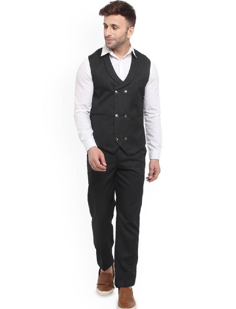 Men double-breasted regular fit waistcoat and trousers suit