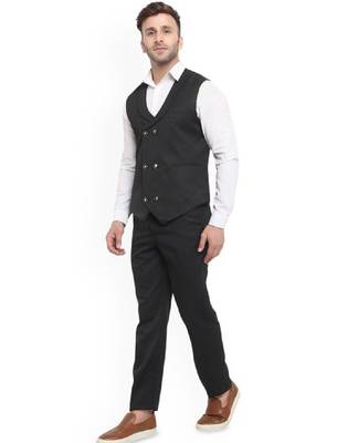 Men double-breasted regular fit waistcoat and trousers suit 4
