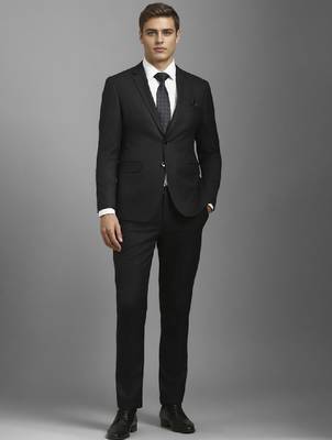 Textured slim-fit notched lapel single-breasted two-piece suit 1