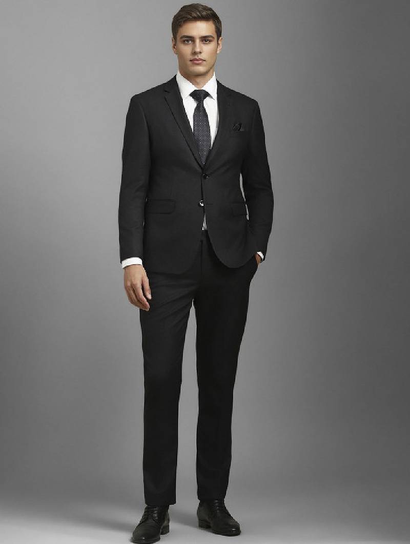 Textured slim-fit notched lapel single-breasted two-piece suit