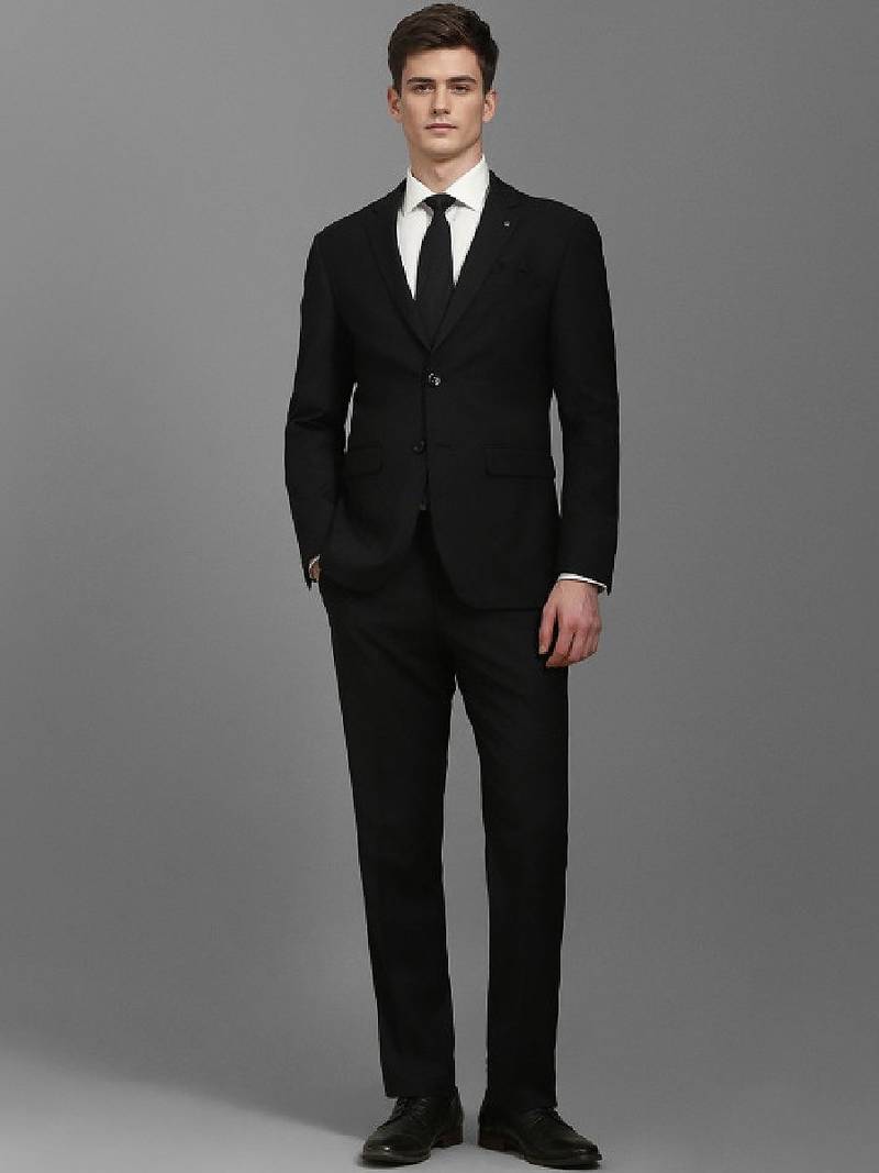 Men slim-fit single-breasted notched lapel collar two-piece suit