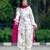 White cotton printed kurti set for women with pant and pink dupatta