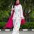 White cotton printed kurti set for women with pant and pink dupatta