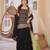 Black silk blend kurti set for women with flared palazzo and dupatta