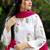 White cotton printed kurti set for women with pant and pink dupatta