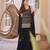 Black silk blend kurti set for women with flared palazzo and dupatta