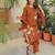 Brown embroidered kurta set for women with dupatta and pant
