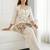 Cream chinon floral embroidered kurti set for women with palazzo