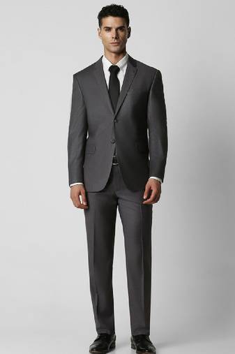 Men grey solid single-breasted two piece suit