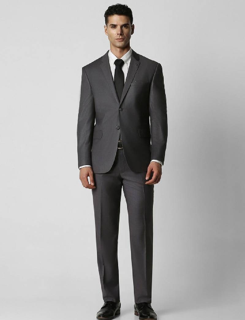 Men grey solid single-breasted two piece suit
