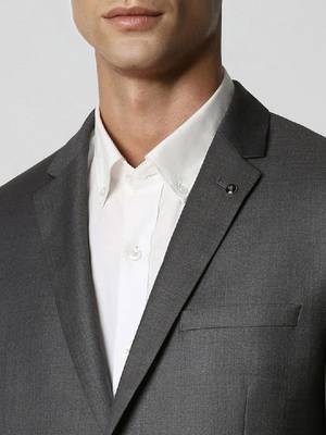 Men grey solid single-breasted two piece suit 2