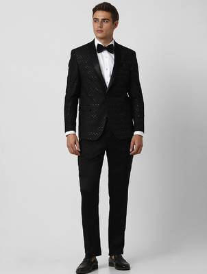 Men embroidered slim fit single-breasted 2 piece suits 1
