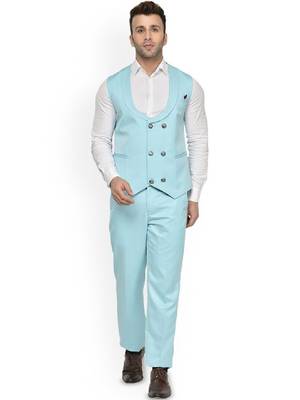 Men 2-pc collarless double breasted suit 1