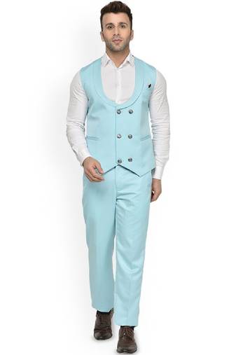 Men 2-pc collarless double breasted suit