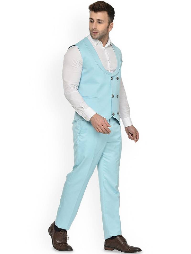 Men 2-pc collarless double breasted suit
