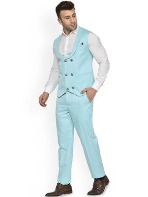 Men 2-pc collarless double breasted suit 4