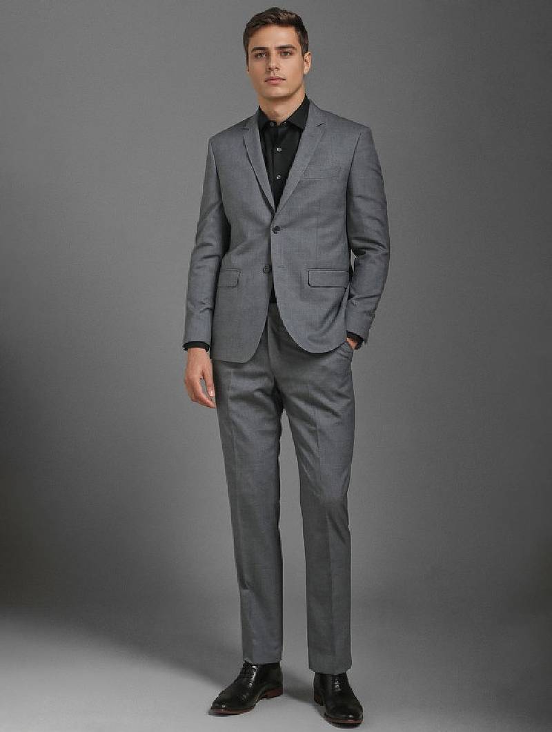 Men textured pure wool single-breasted two piece formal suit