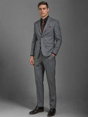 Men textured pure wool single-breasted two piece formal suit 4