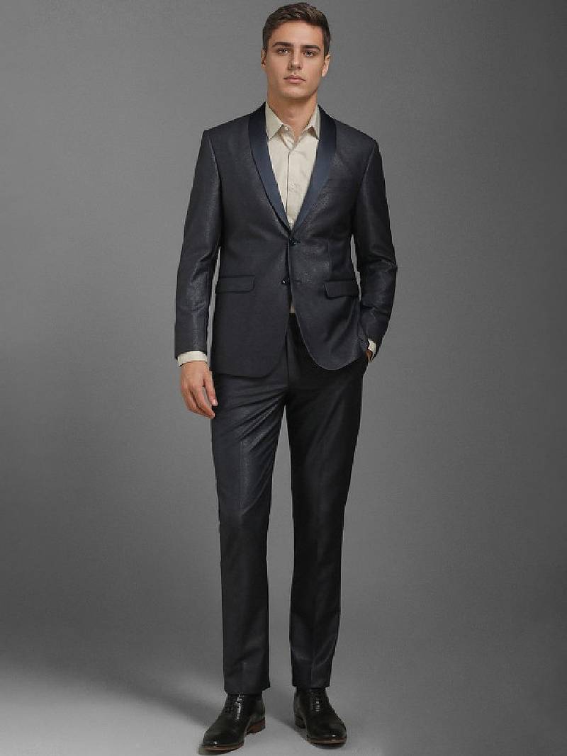 Textured slim fit single-breasted two piece formal suit