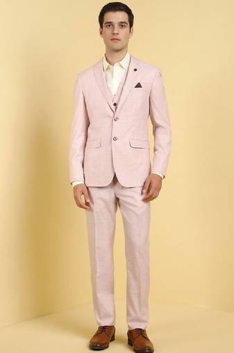 Men checked slim fit single-breasted three piece formal suit