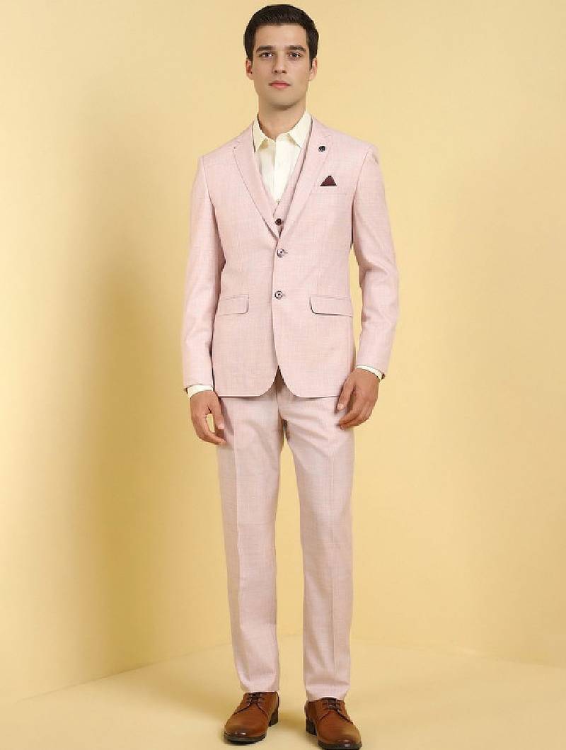 Men checked slim fit single-breasted three piece formal suit