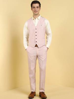 Men checked slim fit single-breasted three piece formal suit 4