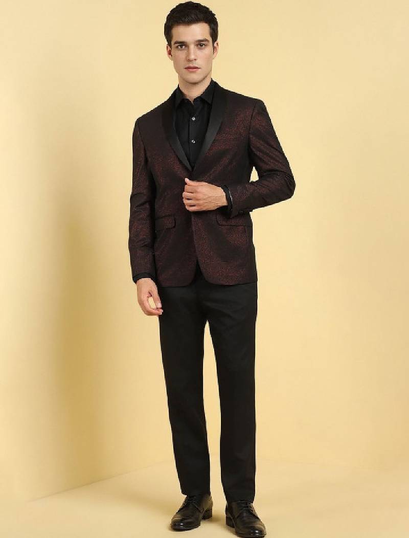 Men printed slim fit single-breasted two-piece party suit