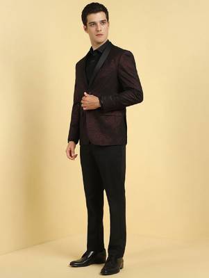Men printed slim fit single-breasted two-piece party suit 3