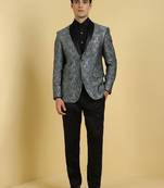 Men printed slim-fit single-breasted two piece party suit