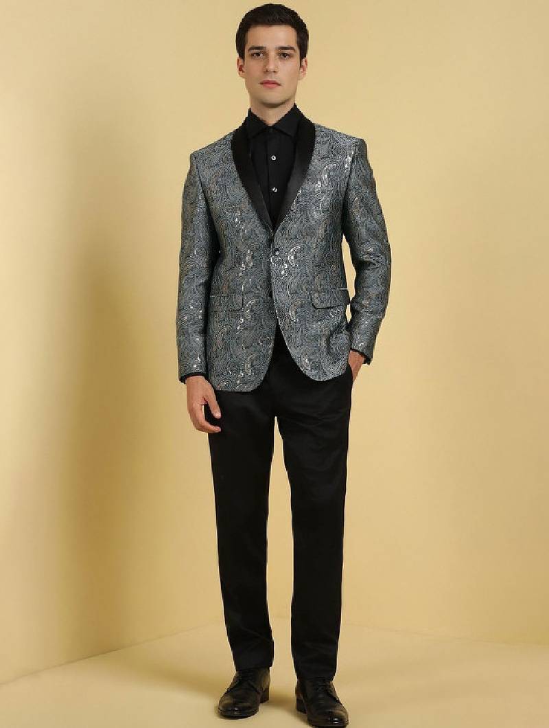 Men printed slim-fit single-breasted two piece party suit