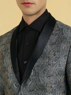 Men printed slim-fit single-breasted two piece party suit 2