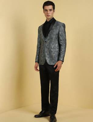 Men printed slim-fit single-breasted two piece party suit 3