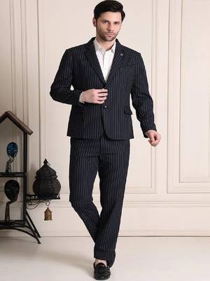 Striped notched lapel 2 piece blazer trousers suits 1