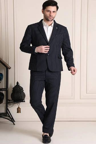 Striped notched lapel 2 piece blazer trousers suits