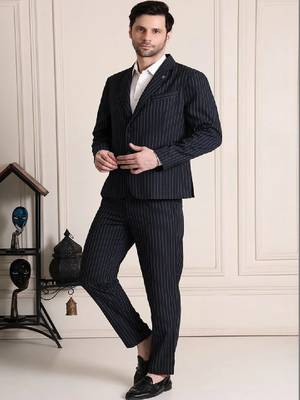 Striped notched lapel 2 piece blazer trousers suits 2