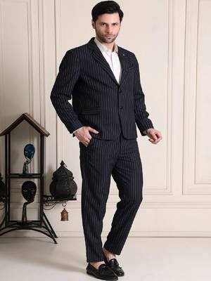 Striped notched lapel 2 piece blazer trousers suits 3