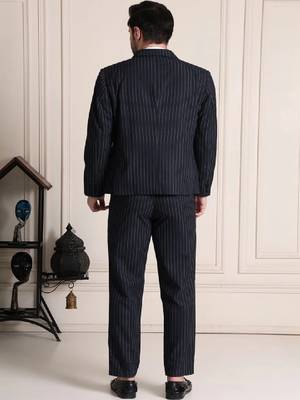 Striped notched lapel 2 piece blazer trousers suits 4